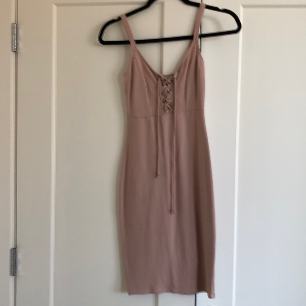 Lace up front cotton fitted dress blush color